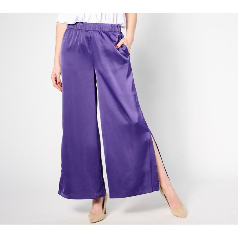 Peace Love World Women's Pants Sz S Satin Ankle Length Pull-On Purple A639619